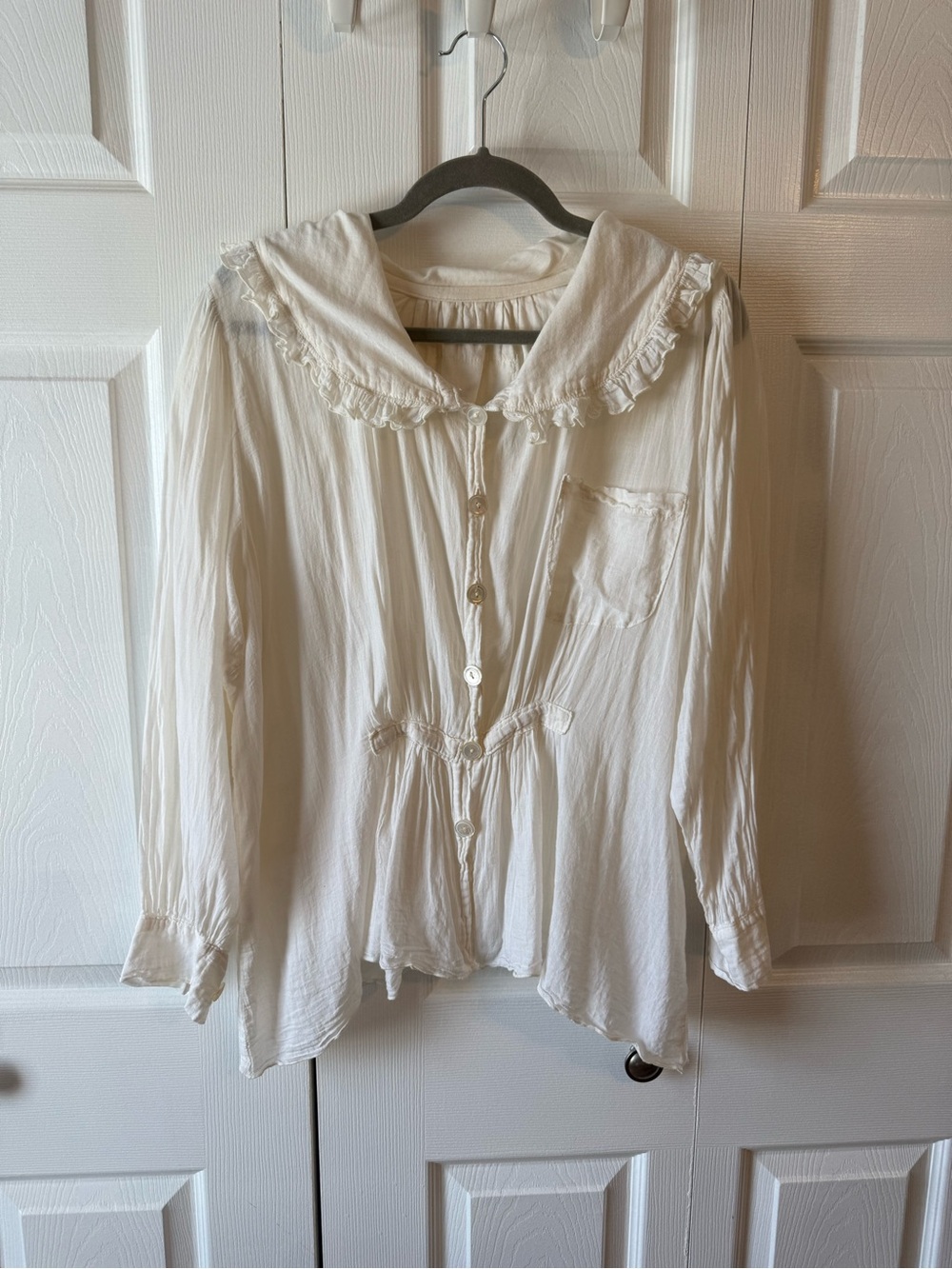 Magnolia Pearl Cream Ruffled Sailor Collar Button-Front Blouse